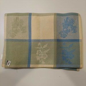 Cream Blue Green canvas floral Reversible Rectangle 19.5x13.5 Placemats Set of 4